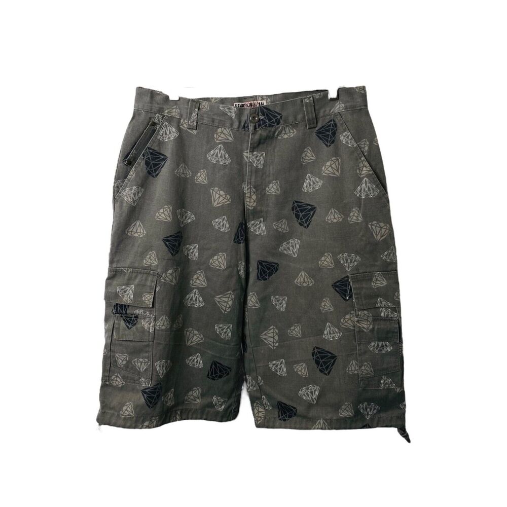 Henry & William New York Men's Cargo Short's Grey Diamond Print Size 34 X 15